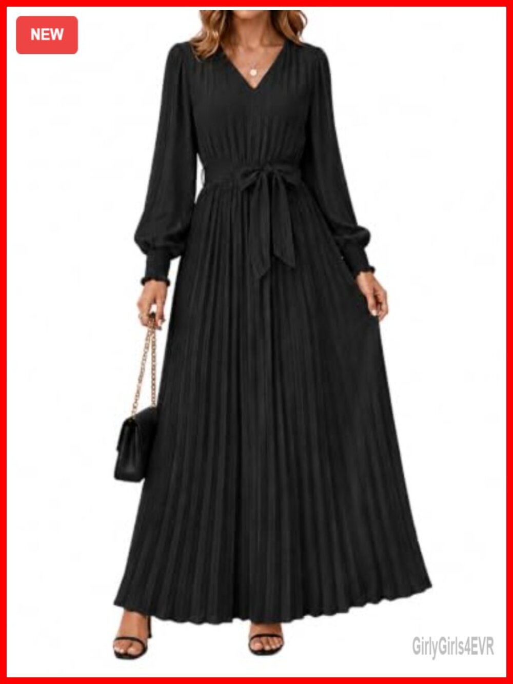 Women's Long Sleeve Pleated Maxi Dress Formal Wedding Guest